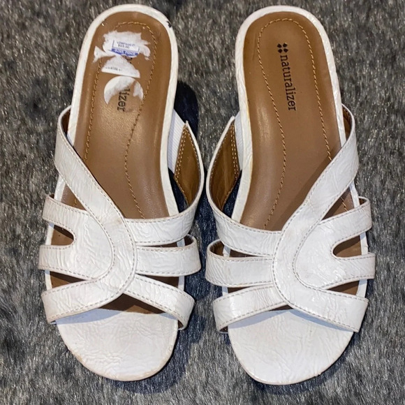 Naturalizer white brown wedge sandals Sz 7.5 - Picture 3 of 11